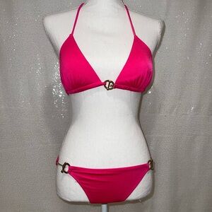 Victoria’s Secret Small S Toggle Push Up Triangle Bikini Hot Pink Gold